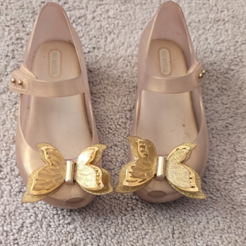 Mini Melissa Pink Flats with Gold Butterfly